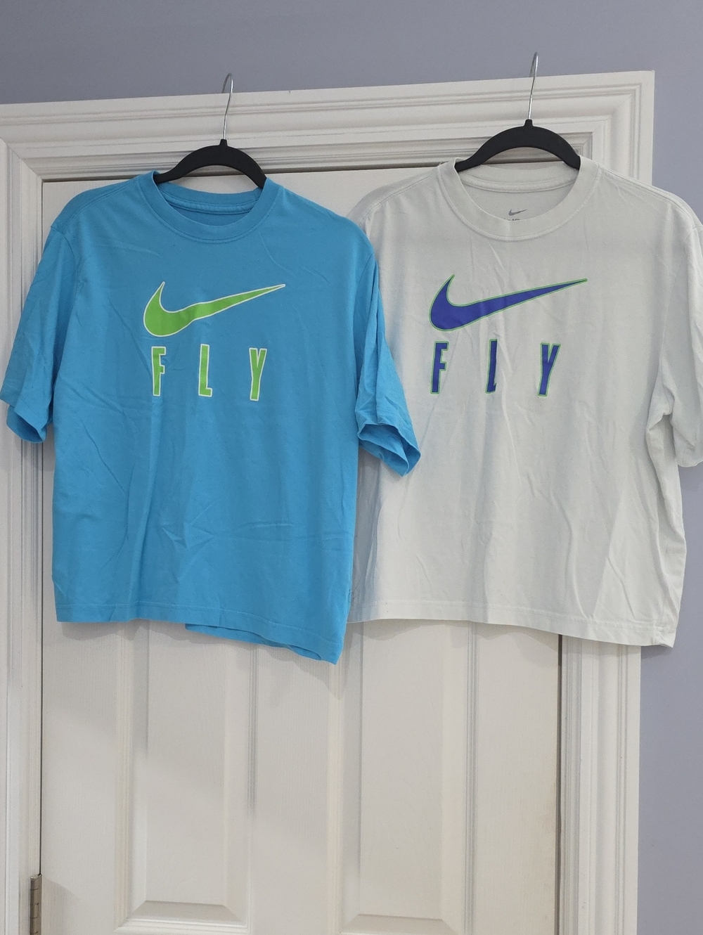 Nike FLY Short-Sleeve Tees in Sky Blue & White with Lime and Blue Accents